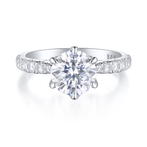 Yuliana - Moissanite Engagement Ring in Tulip Setting with Dazzling Side Stones