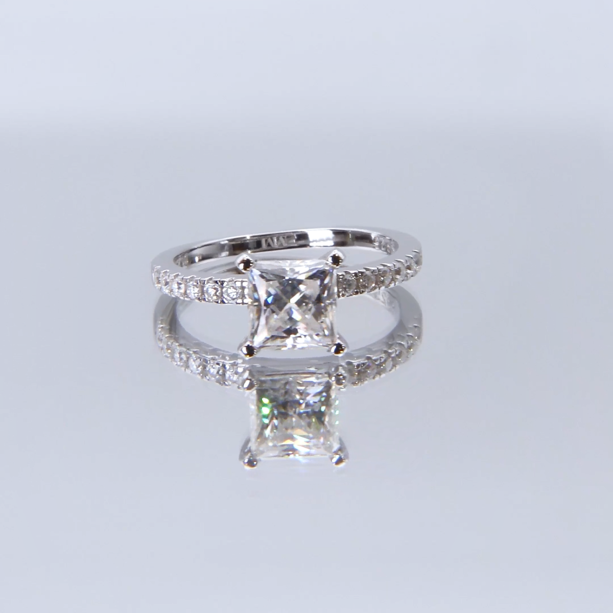 Celestia - Princess Moissanite Ring With Pavé Side Stones
