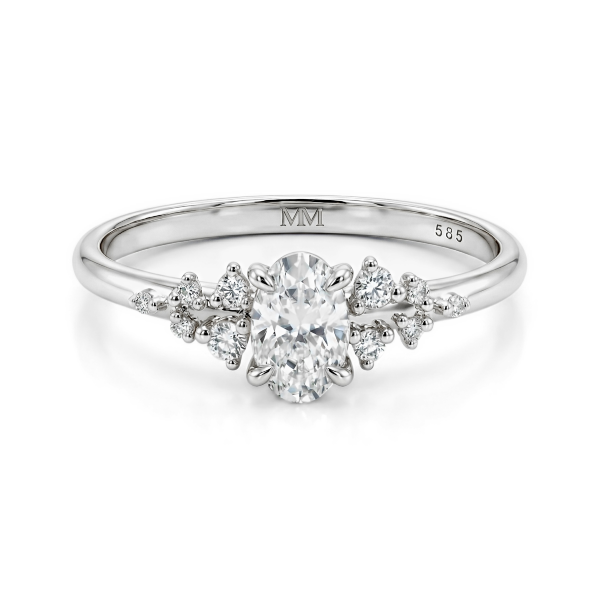 Ovaline - Moissanite Ring with Minimalistic Side Stones