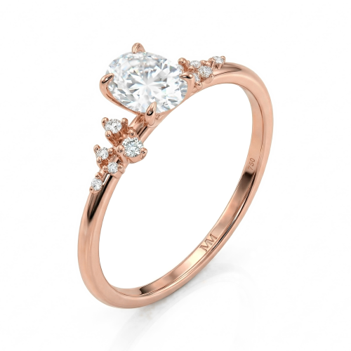 Ovaline - Oval Moissanite Ring with Minimalistic Side Stones