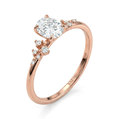 Ovaline - Oval Moissanite Ring with Minimalistic Side Stones