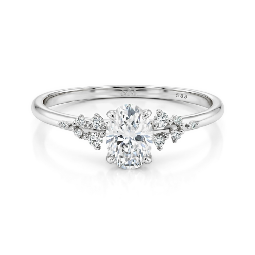 Ovaline - Oval Moissanite Ring with Minimalistic Side Stones