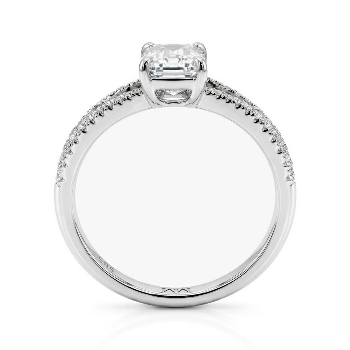 Emelise - Emerald Cut Moissanite Ring with Split-Shank and Side Stones