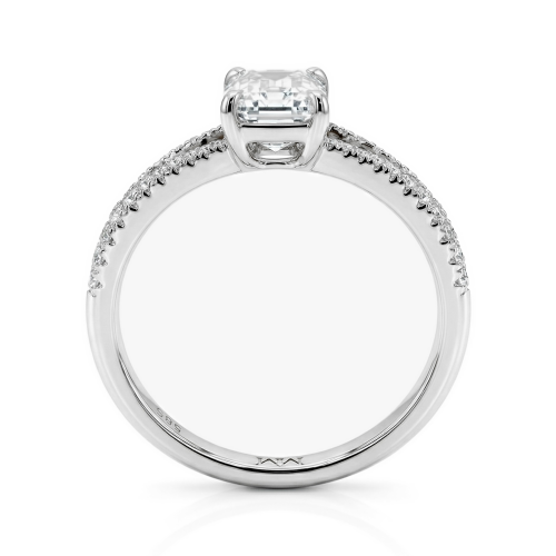 Emelise - Emerald Cut Moissanite Ring with Split-Shank and Side Stones