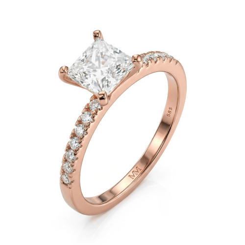 Celestia - Princess Moissanite Ring with Pavé Side Stones