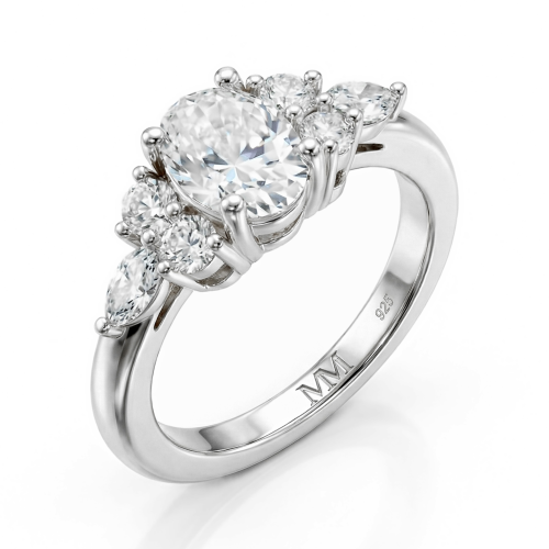 Lustrina - Oval Moissanite Ring with Dazzling Accents