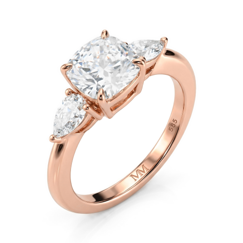 Trielle - Cushion Moissanite Engagement Ring with Pear cut Side Accents