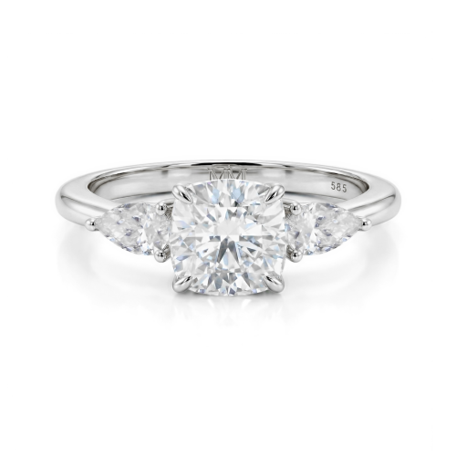 Trielle - Cushion Moissanite Engagement Ring with Pear cut Side Accents