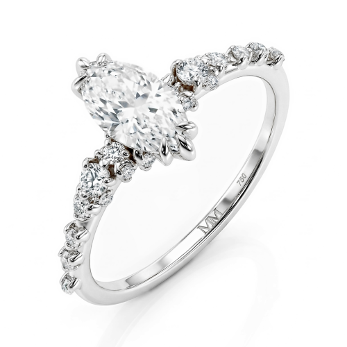 Elegante - Marquise Moissanite Ring with Vintage-Inspired Minimalist Side Stones
