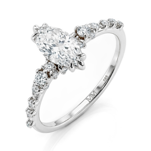 Elegante - Marquise Moissanite Ring with Vintage-Inspired Minimalist Side Stones