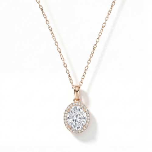 Clarique - Classic Oval-Shaped Moissanite Pendant with Pavé Halo