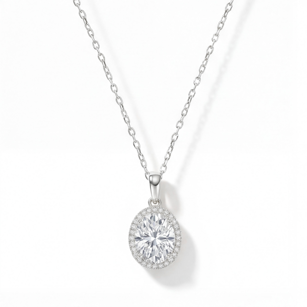 Clarique - Classic Oval-Shaped Moissanite Pendant with Pavé Halo