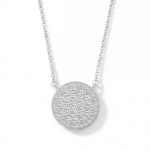 Brillante - Round Moissanite Cluster Pendant with Pavé Halo