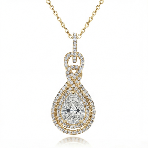 Pearla - Pear-Cut Moissanite Pendant in Double Halo Design