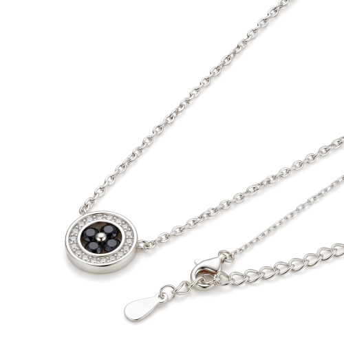 Nightfall - Black Moissanite Halo Pendant with Accented Border