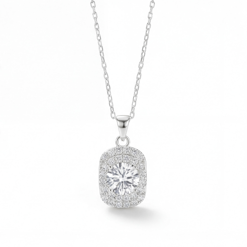 Memento - Brilliant Moissanite Pendant in Pave Halo Design