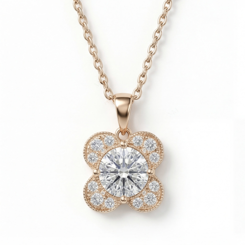 Flora - Clover Design Moissanite Pendant with Pavé Accents
