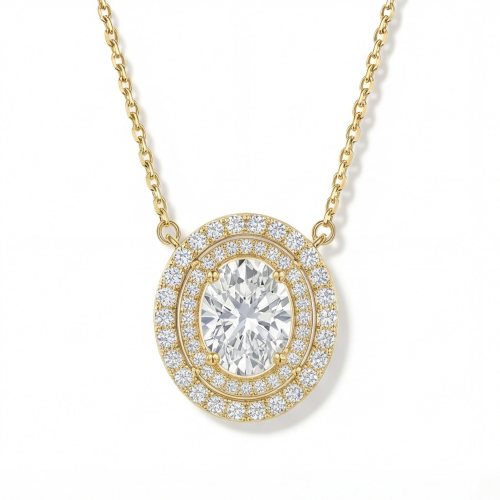 Galaxia - Oval Cut Moissanite Pendant with Encircled Double Halo