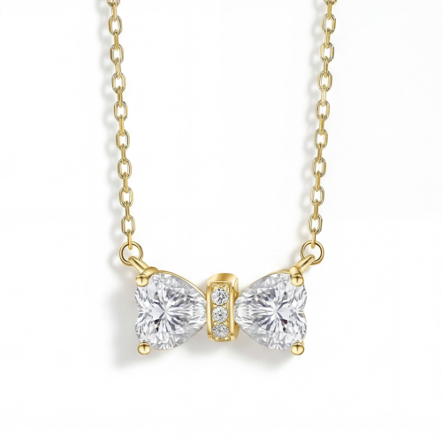 Pairle - Twin Heart Cut Moissanite Necklace with Central Pave Bar
