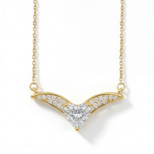 Vaneza - Elegant Moissanite V-shaped Necklace with Pave Accents
