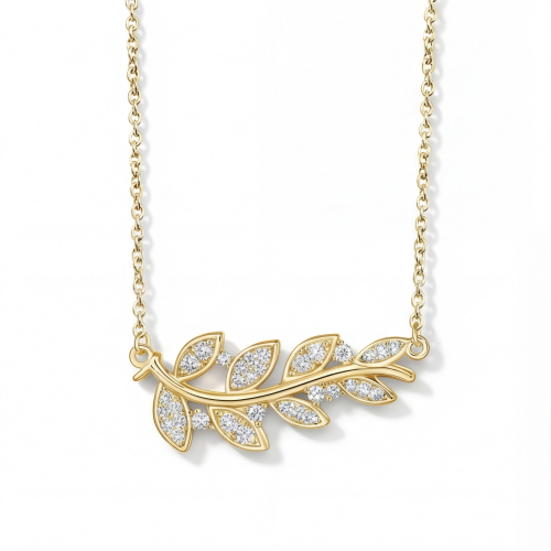 Botanica - Leaf Motif Moissanite Necklace in a Graceful Pave Setting