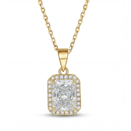 Gemina – Radiant Cut Moissanite Pendant in a Paved Halo Setting