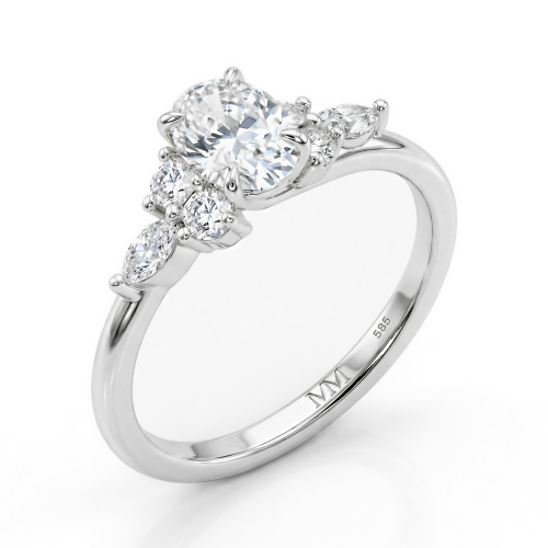 Olivette - Oval Cut Moissanite Engagement Ring with Marquise Side Stones