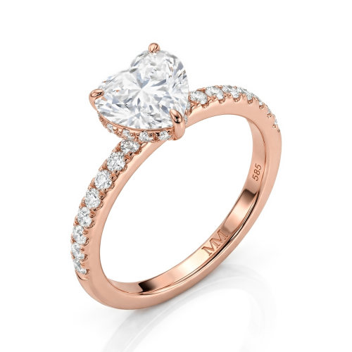 Amoretta - Heart Cut Moissanite Engagement Ring With Pavé Shoulders