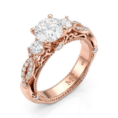 Circe - Vintage Inspired Moissanite Engagement Ring with Side Stones and Filigree Detailing