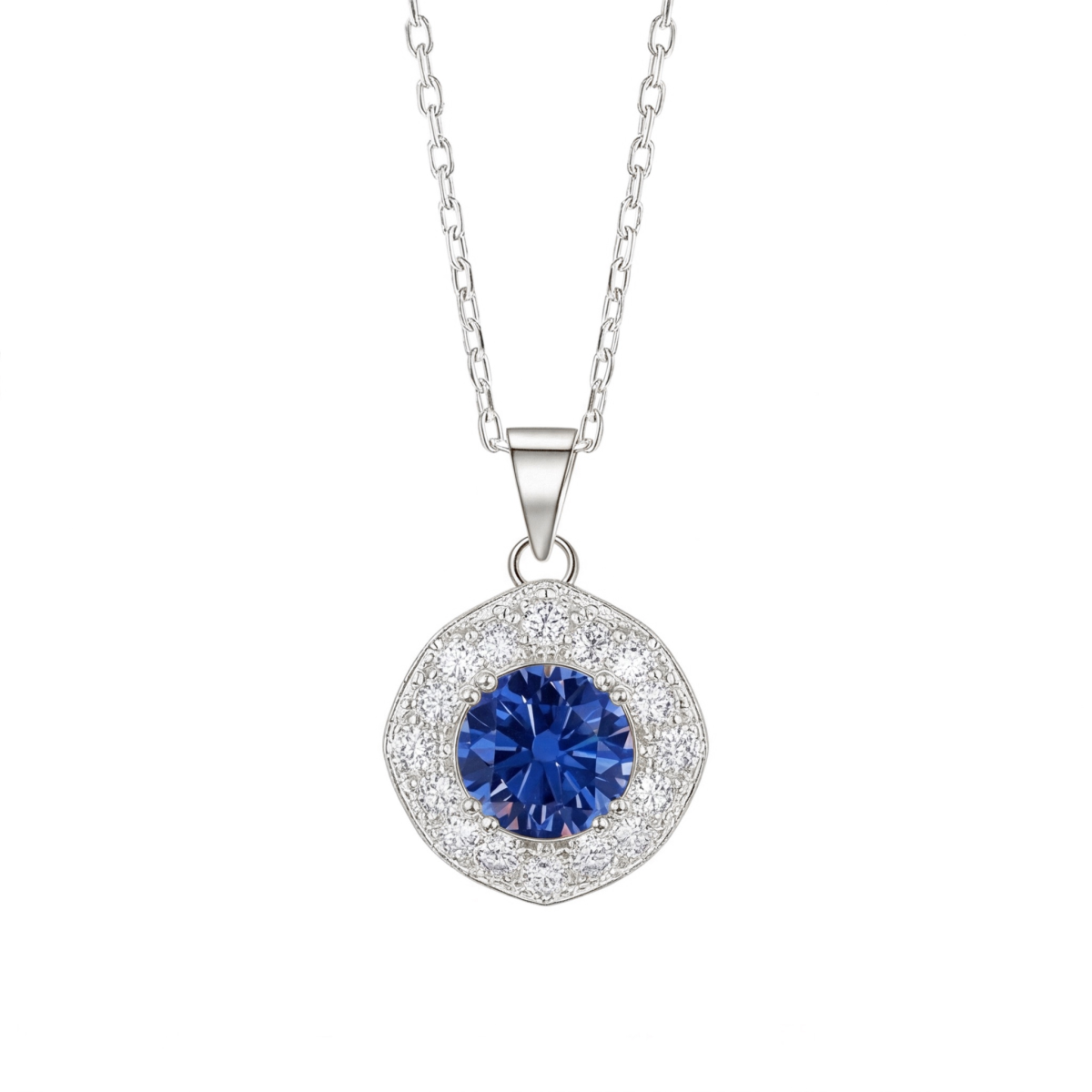 Purelle - Royal Blue Moissanite Halo Pendant with Link Chain