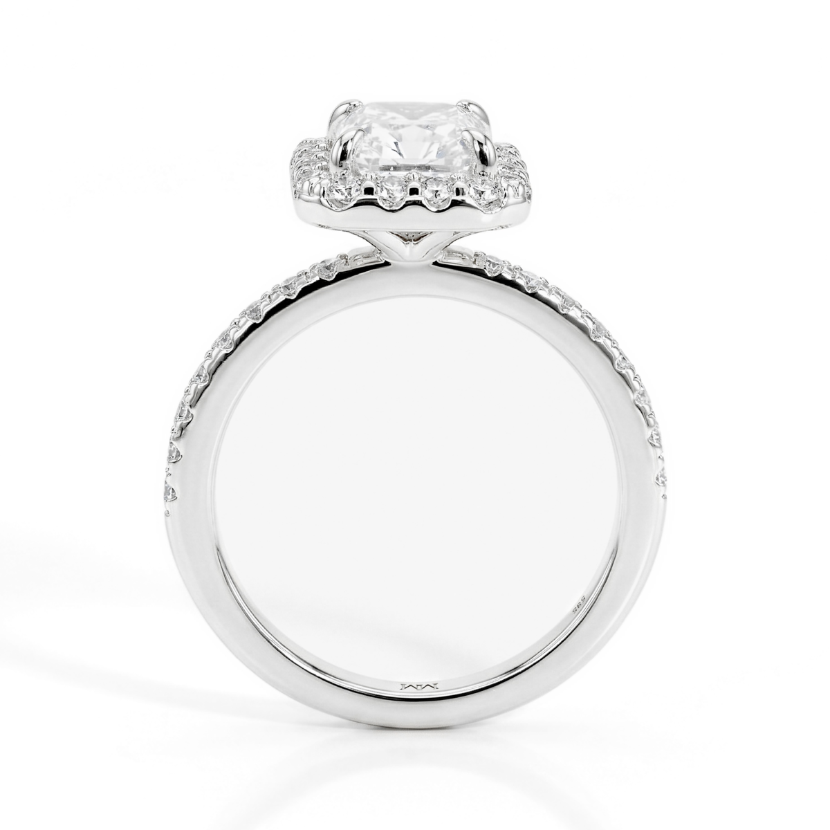 Esmeralda – Emerald Cut Moissanite Ring in Halo Setting