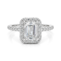 Esmeralda – Emerald Cut Moissanite Ring in Halo Setting