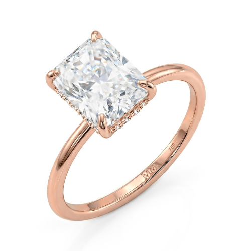 Mirabelle - Radiant Cut Moissanite Solitaire Ring with Basket Setting and Hidden Halo