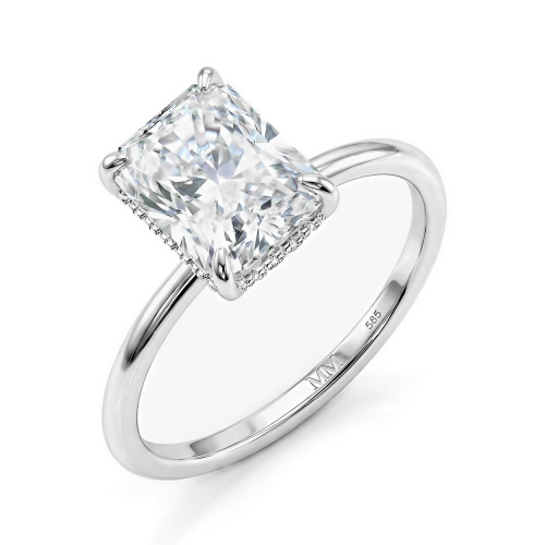 Mirabelle - Radiant Cut Moissanite Solitaire Ring with Basket Setting and Hidden Halo