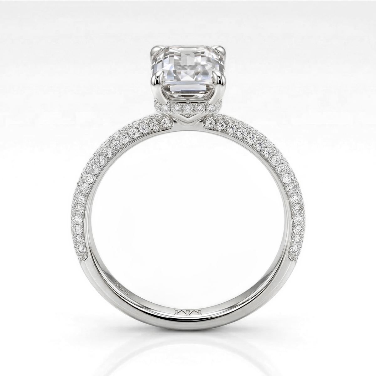 Veridian - Emerald Cut Moissanite Ring With Pavé-Set Band