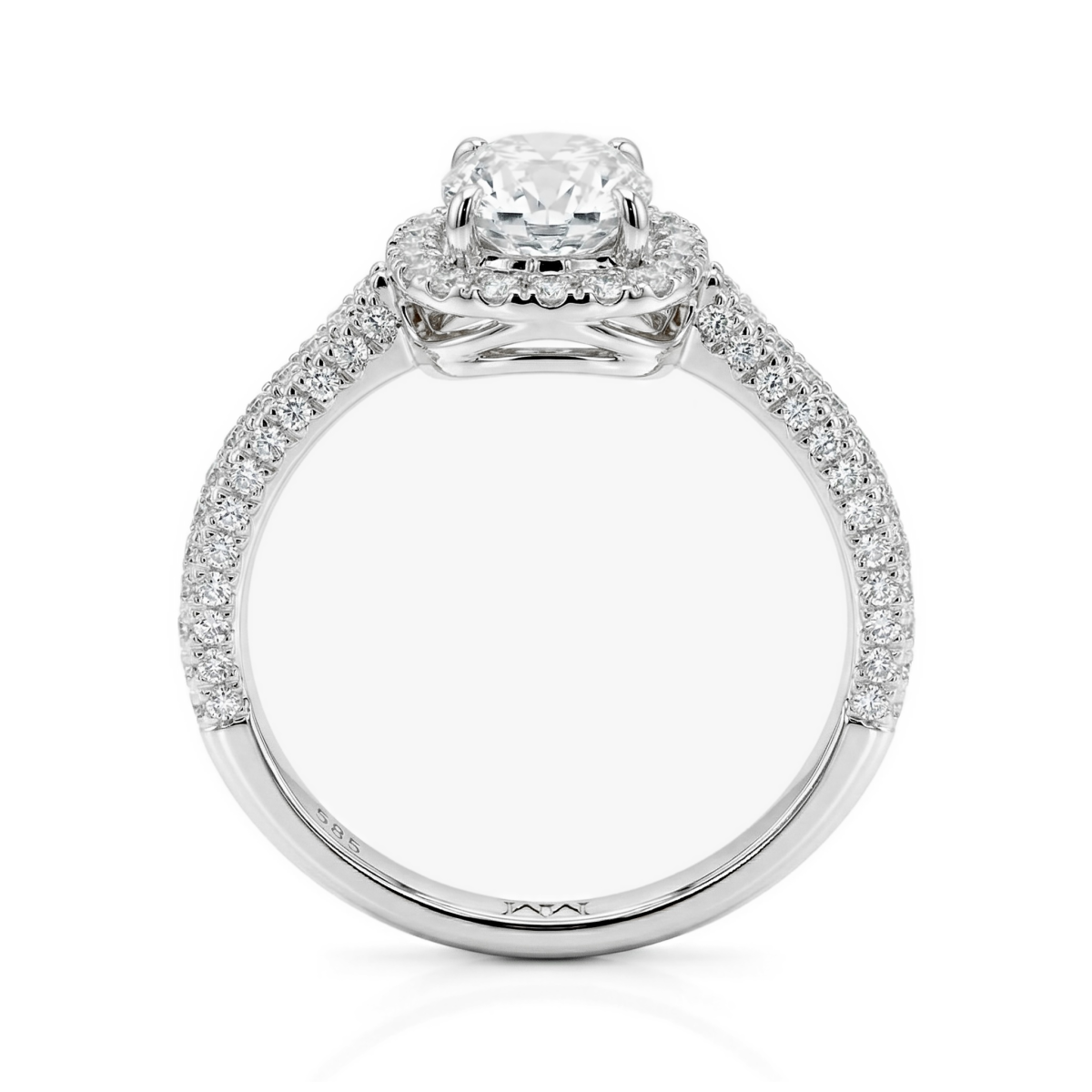 Plushette - Elongated Cushion Cut Moissanite Engagement Ring With Halo and Micropavé Shank