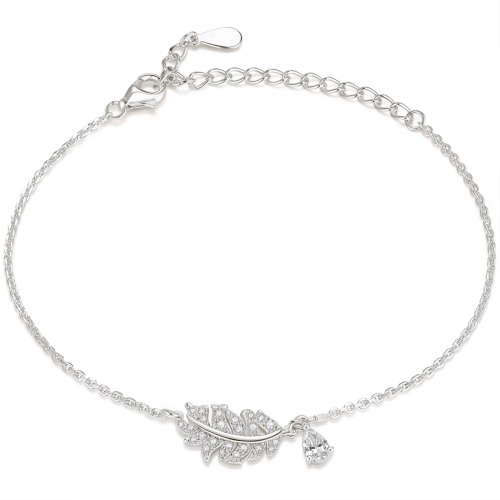Foliana - Moissanite Leaf Charm Bracelet with Dangling Stone Detail