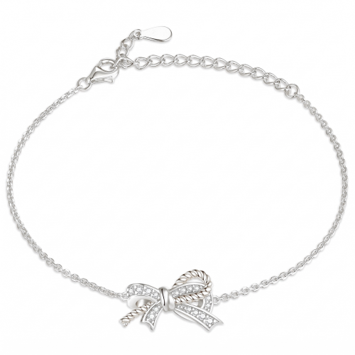 Ribbonique - Two-Toned Moissanite Bracelet with Decorative Bow and Pave Accents