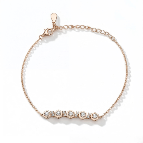 Octet - Hexagonal Bezel Moissanite Bracelet with Adjustable Chain