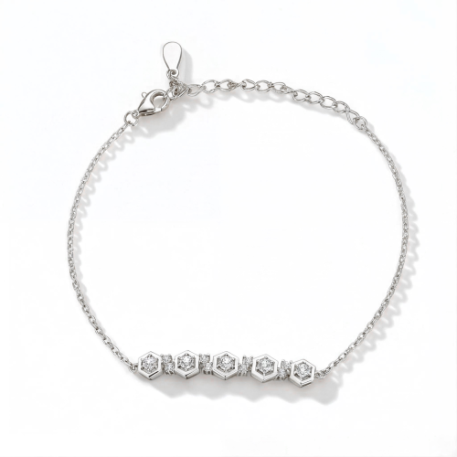Octet - Hexagonal Bezel Moissanite Bracelet with Adjustable Chain