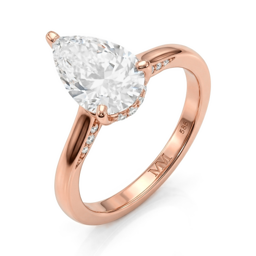 Poirine - Pear Cut Moissanite Ring with Hidden Halo and Pavé Accent Stones