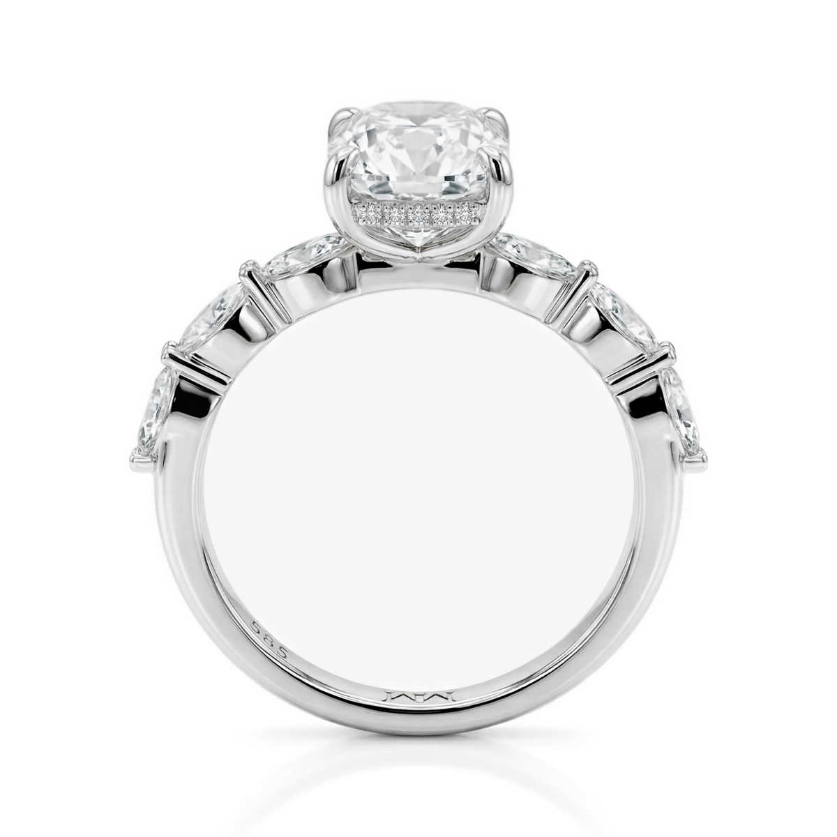 Luminaire - Radiant Cut Moissanite Ring With Marquise Side Stones and Hidden Halo
