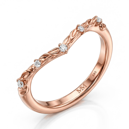 Vinea - Nature-Inspired Moissanite Wedding Band with Leaf and Vine Motifs