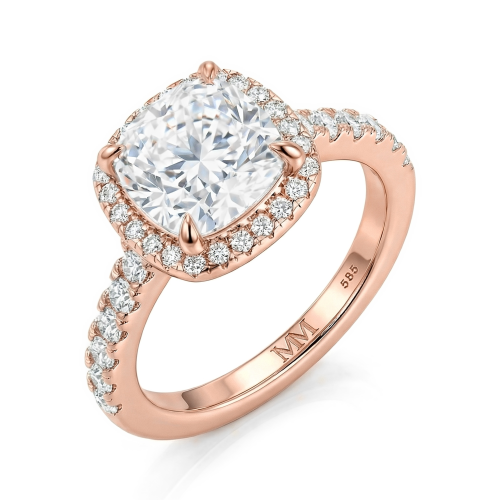 Candesce - Cushion Cut Moissanite Halo Engagement Ring With Accented Band