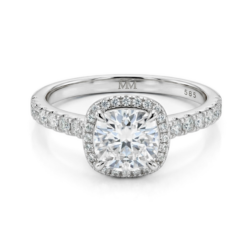 Candesce - Cushion Cut Moissanite Halo Engagement Ring With Accented Band