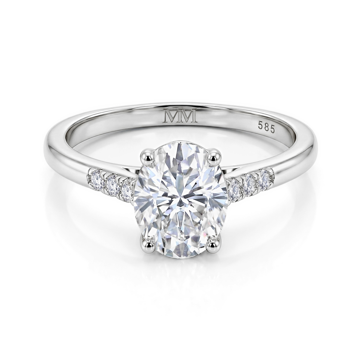 Mirage - Oval Cut Moissanite Engagement Ring with Pavé Side Stones