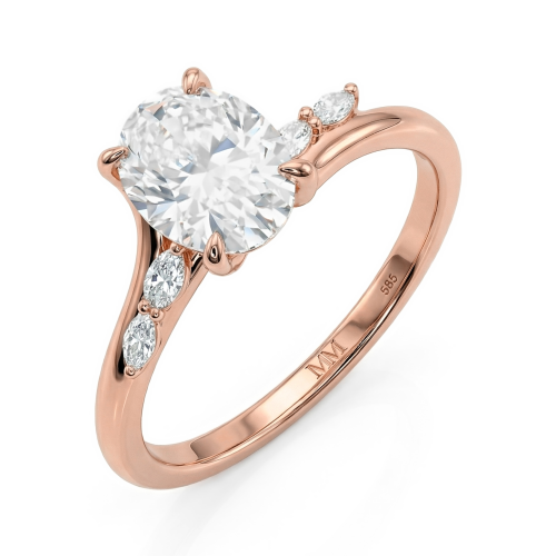 Viviette - Oval Cut Moissanite Engagement Ring with Marquise Accent Stones