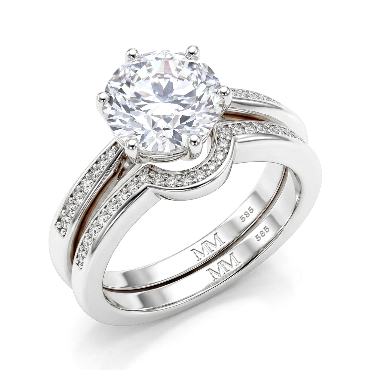 Vespera - Moissanite Bridal Set With Pavé Accents and Split Band