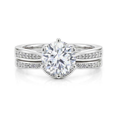 Vespera - Moissanite Bridal Set With Pavé Accents and Split Band