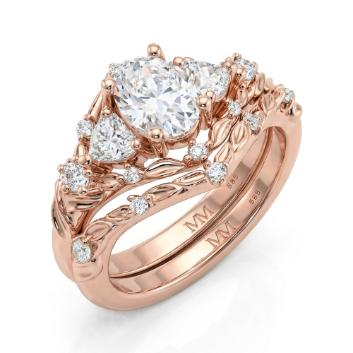 Fiorine - Oval Cut Moissanite Bridal Set with Botanical Design